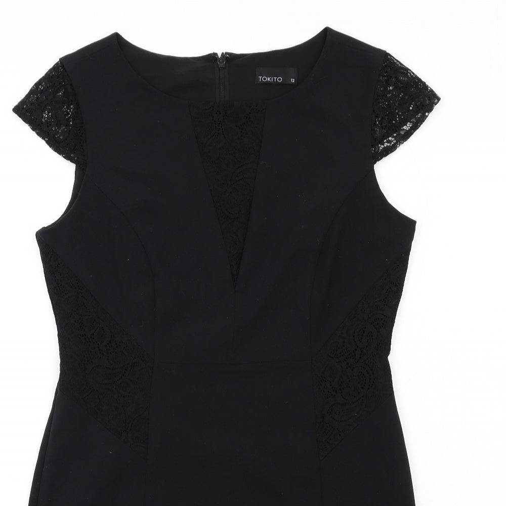 TOKITO Womens Black Polyester Shift Size 12 Round Neck Zip
