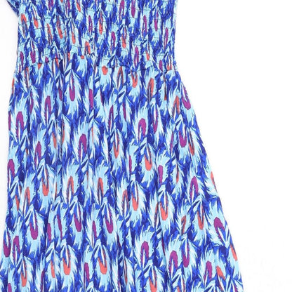 Riviera Womens Blue Geometric Viscose A-Line Size M Halter Pullover