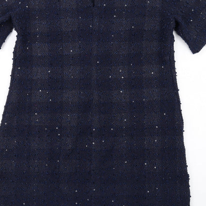Dorothy Perkins Womens Blue Check Polyester A-Line Size 12 Round Neck Button