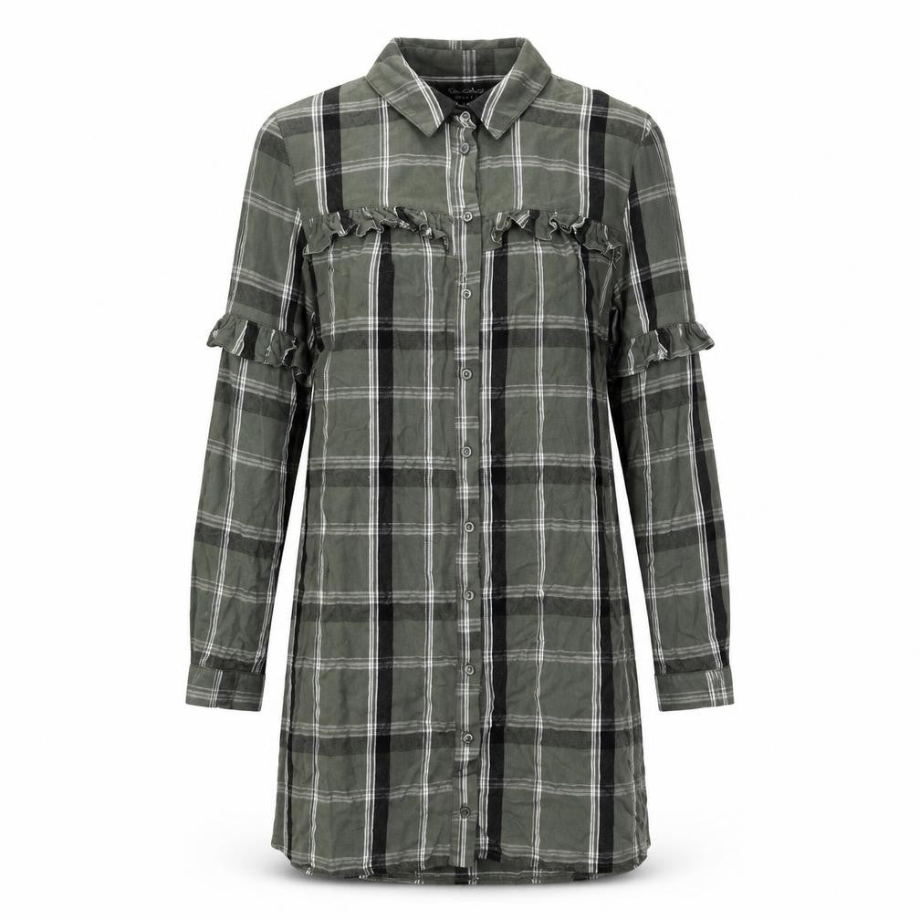 Miss Selfridge Womens Green Plaid Viscose Shirt Dress Size 8 Collared Button