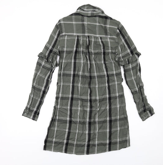 Miss Selfridge Womens Green Plaid Viscose Shirt Dress Size 8 Collared Button