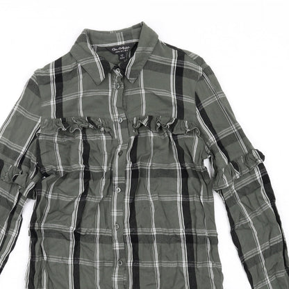 Miss Selfridge Womens Green Plaid Viscose Shirt Dress Size 8 Collared Button