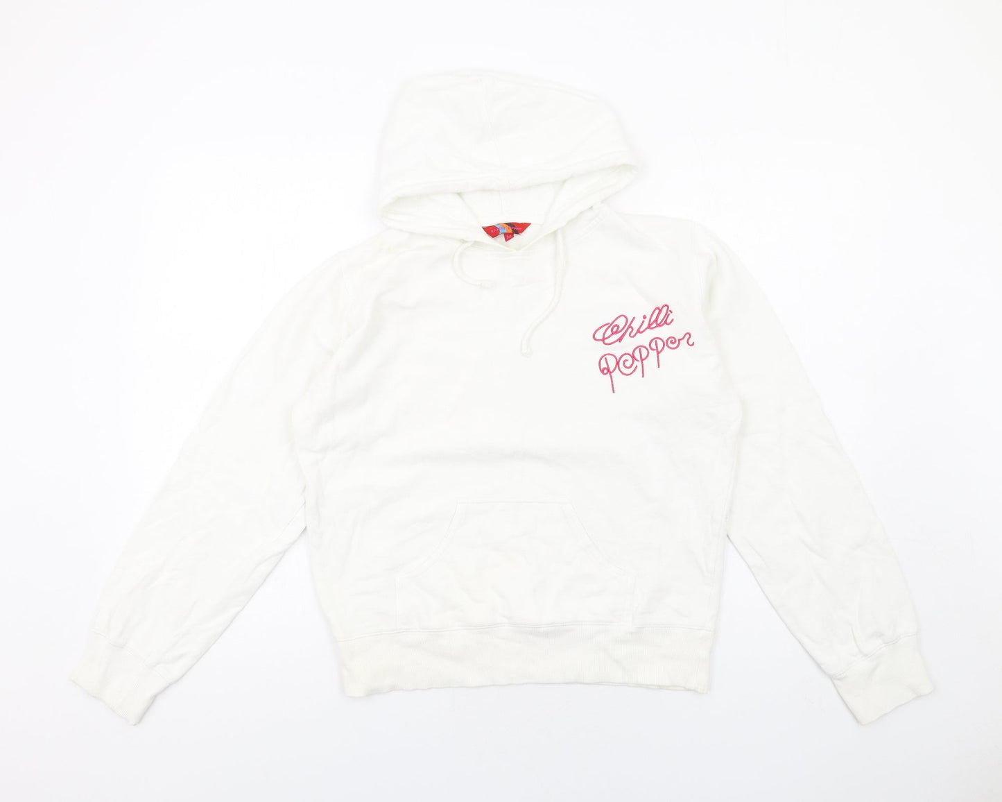 Chilli Pepper Womens White Cotton Pullover Hoodie Size M Pullover
