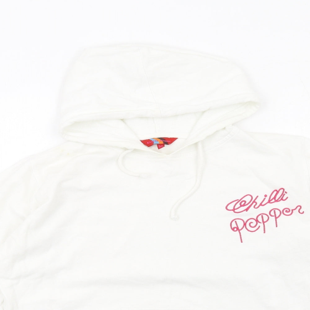 Chilli Pepper Womens White Cotton Pullover Hoodie Size M Pullover