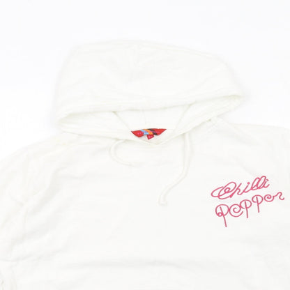 Chilli Pepper Womens White Cotton Pullover Hoodie Size M Pullover