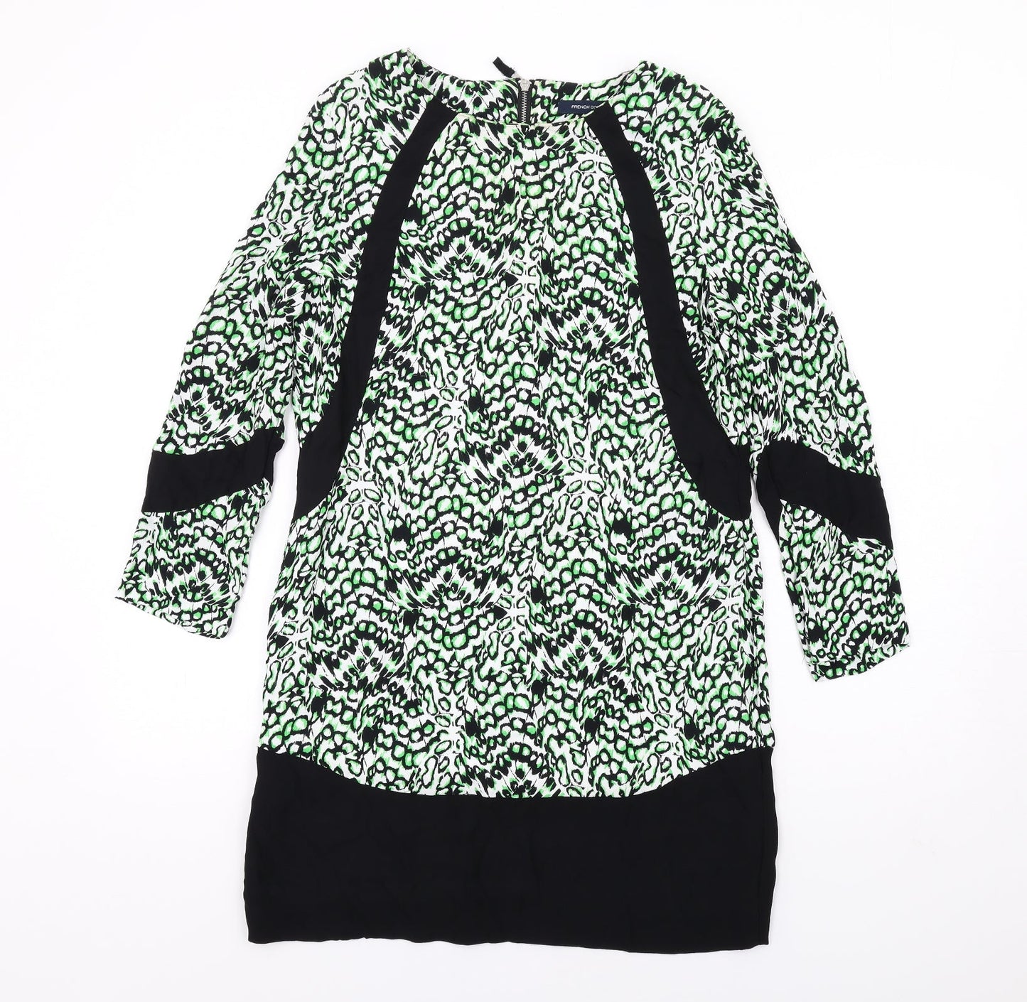 French Connection Womens Multicoloured Geometric Viscose A-Line Size 10 Boat Neck Zip