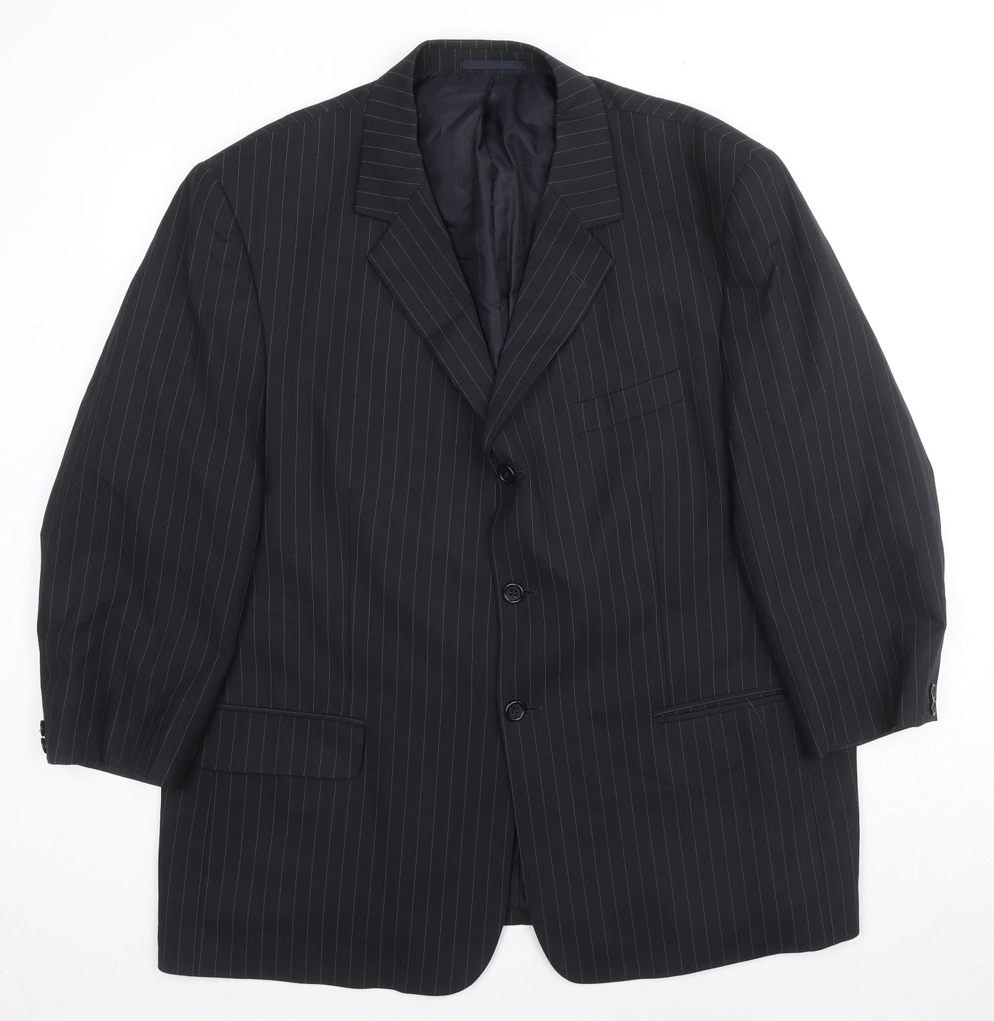 Smithy Mens Black Striped Wool Jacket Suit Jacket Size 48 Regular