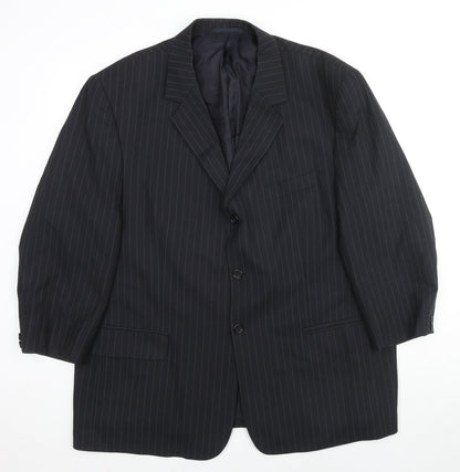 Smithy Mens Black Striped Wool Jacket Suit Jacket Size 48 Regular