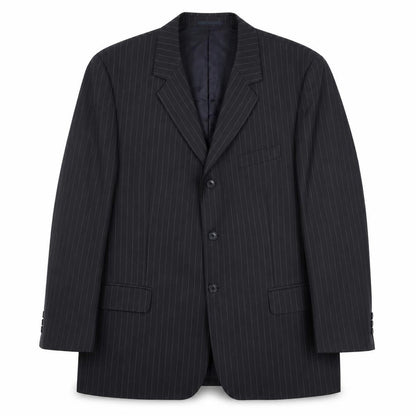 Smithy Mens Black Striped Wool Jacket Suit Jacket Size 48 Regular