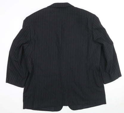 Smithy Mens Black Striped Wool Jacket Suit Jacket Size 48 Regular