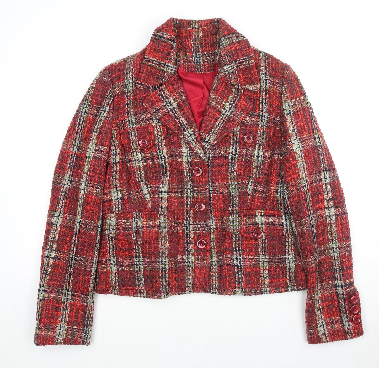 Just B Womens Red Geometric Jacket Size 16 Button