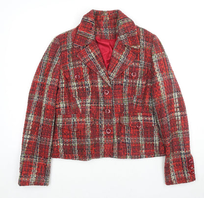Just B Womens Red Geometric Jacket Size 16 Button