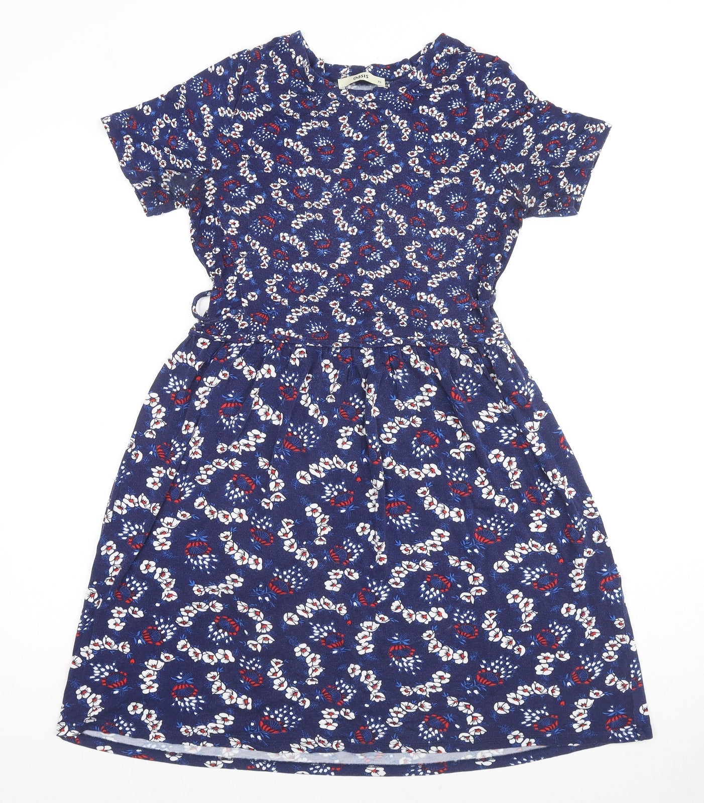 Oasis Womens Blue Geometric Viscose A-Line Size XS Round Neck Pullover