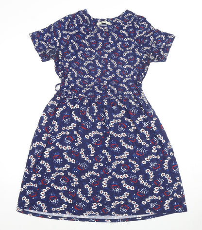 Oasis Womens Blue Geometric Viscose A-Line Size XS Round Neck Pullover