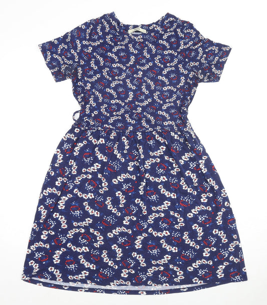 Oasis Womens Blue Geometric Viscose A-Line Size XS Round Neck Pullover