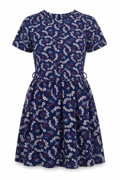 Oasis Womens Blue Geometric Viscose A-Line Size XS Round Neck Pullover