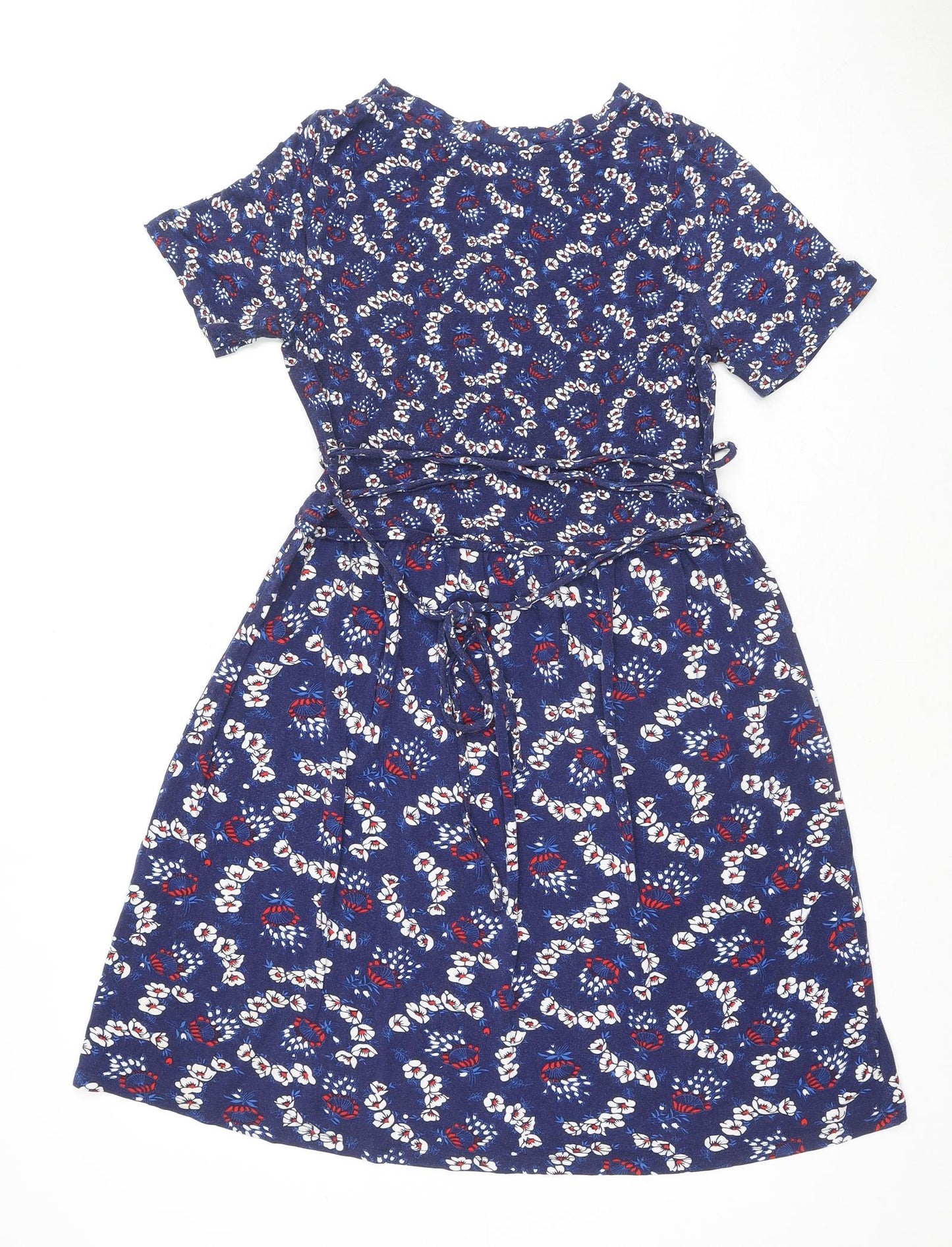 Oasis Womens Blue Geometric Viscose A-Line Size XS Round Neck Pullover