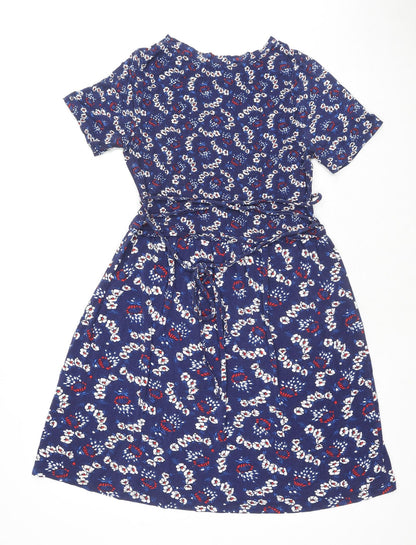 Oasis Womens Blue Geometric Viscose A-Line Size XS Round Neck Pullover