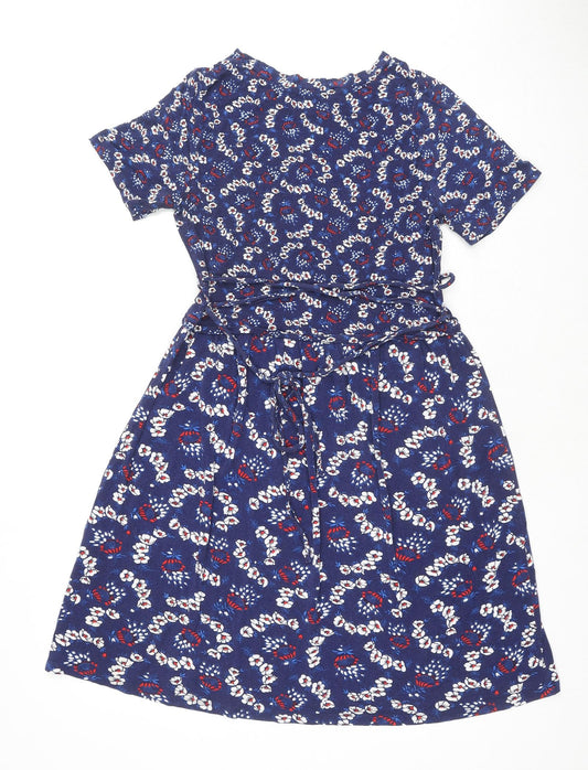 Oasis Womens Blue Geometric Viscose A-Line Size XS Round Neck Pullover