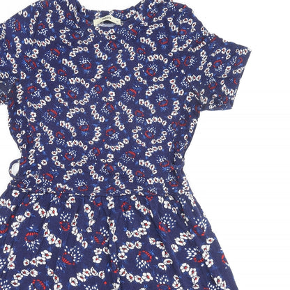 Oasis Womens Blue Geometric Viscose A-Line Size XS Round Neck Pullover