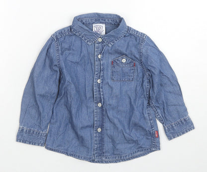 Chicco Girls Blue Cotton Basic Button-Up Size 12-18 Months Collared Snap