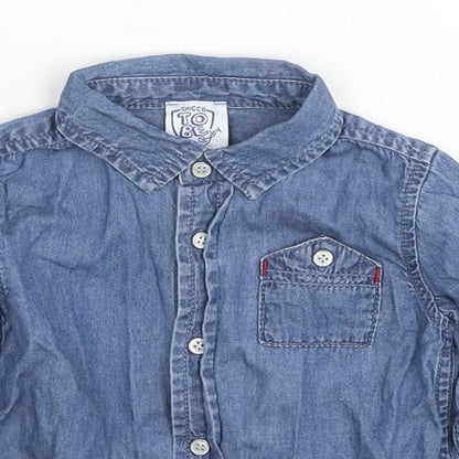 Chicco Girls Blue Cotton Basic Button-Up Size 12-18 Months Collared Snap