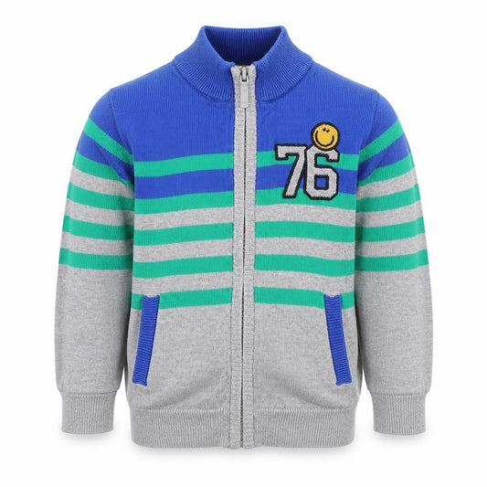 Primigi Boys Multicoloured High Neck Striped Cotton Full Zip Jumper Size 2 Years Zip - Smiley face