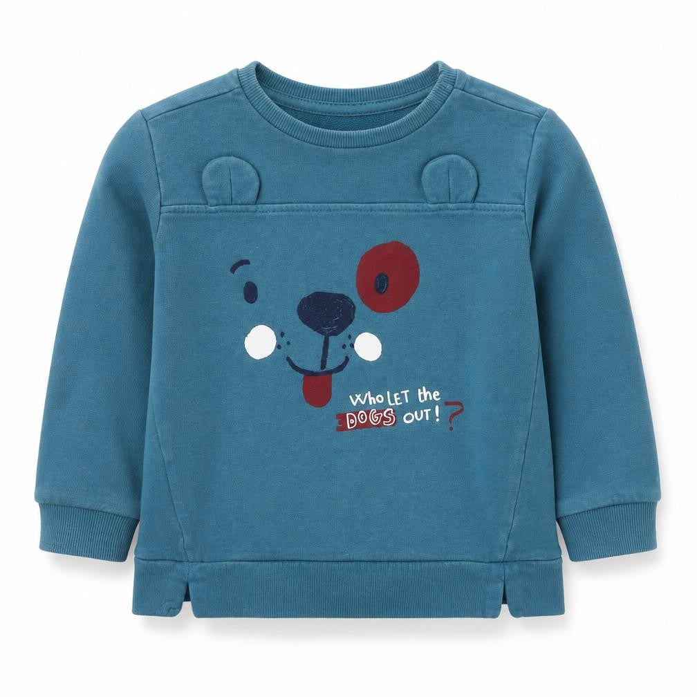 Fagottino Boys Blue Cotton Pullover Sweatshirt Size 2-3 Years Snap - Dog