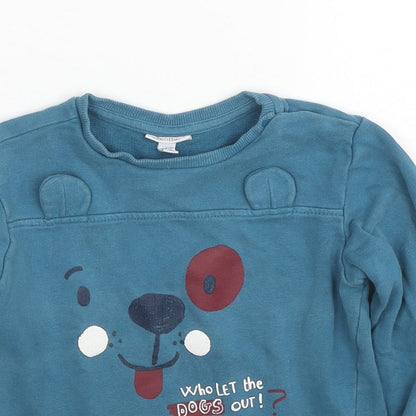 Fagottino Boys Blue Cotton Pullover Sweatshirt Size 2-3 Years Snap - Dog