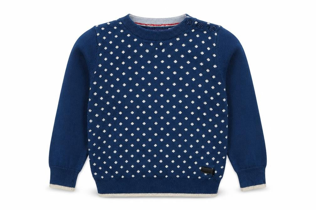 Primigi Boys Blue Crew Neck Polka Dot Cotton Pullover Jumper Size 2 Years Pullover