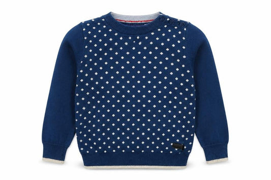 Primigi Boys Blue Crew Neck Polka Dot Cotton Pullover Jumper Size 2 Years Pullover