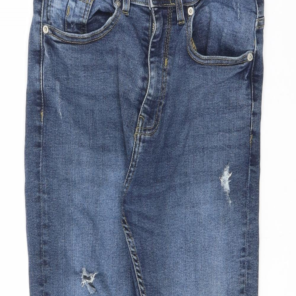 Zara Mens Blue Cotton Straight Jeans Size 28 in L24 in Regular Zip