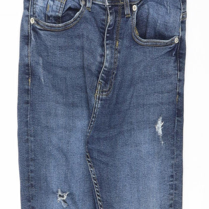 Zara Mens Blue Cotton Straight Jeans Size 28 in L24 in Regular Zip
