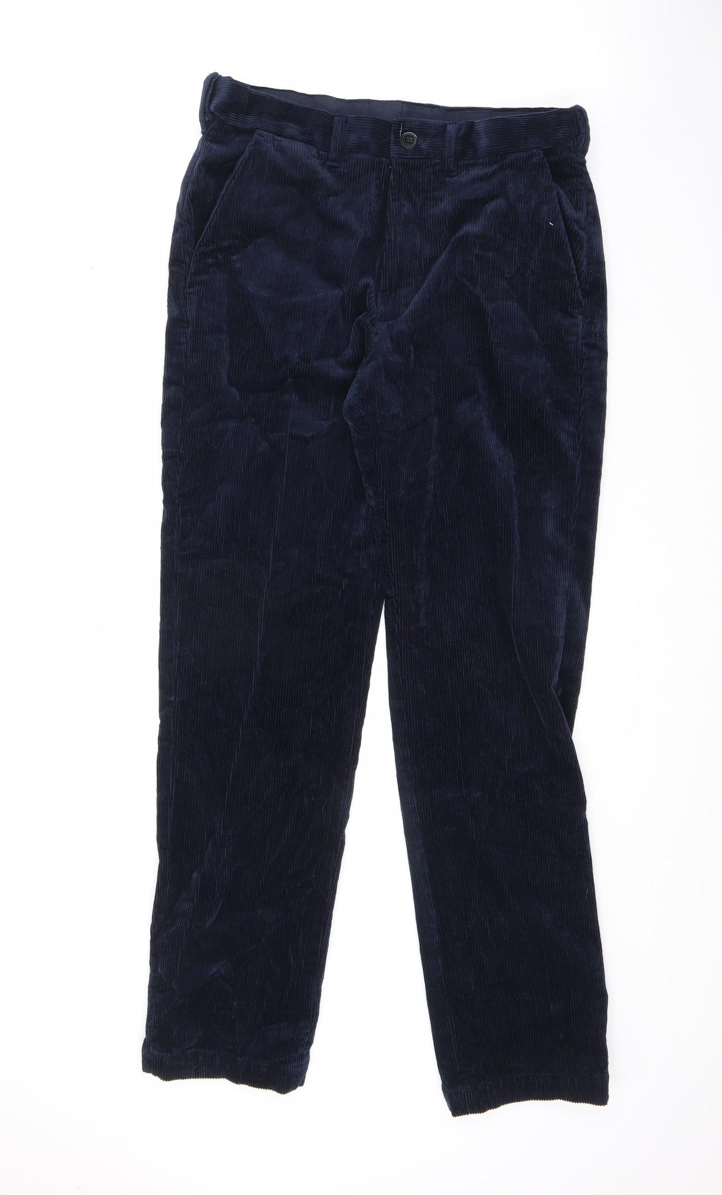 Marks and Spencer Mens Blue Cotton Trousers Size 30 in L31 in Regular Zip