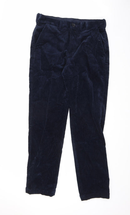 Marks and Spencer Mens Blue Cotton Trousers Size 30 in L31 in Regular Zip