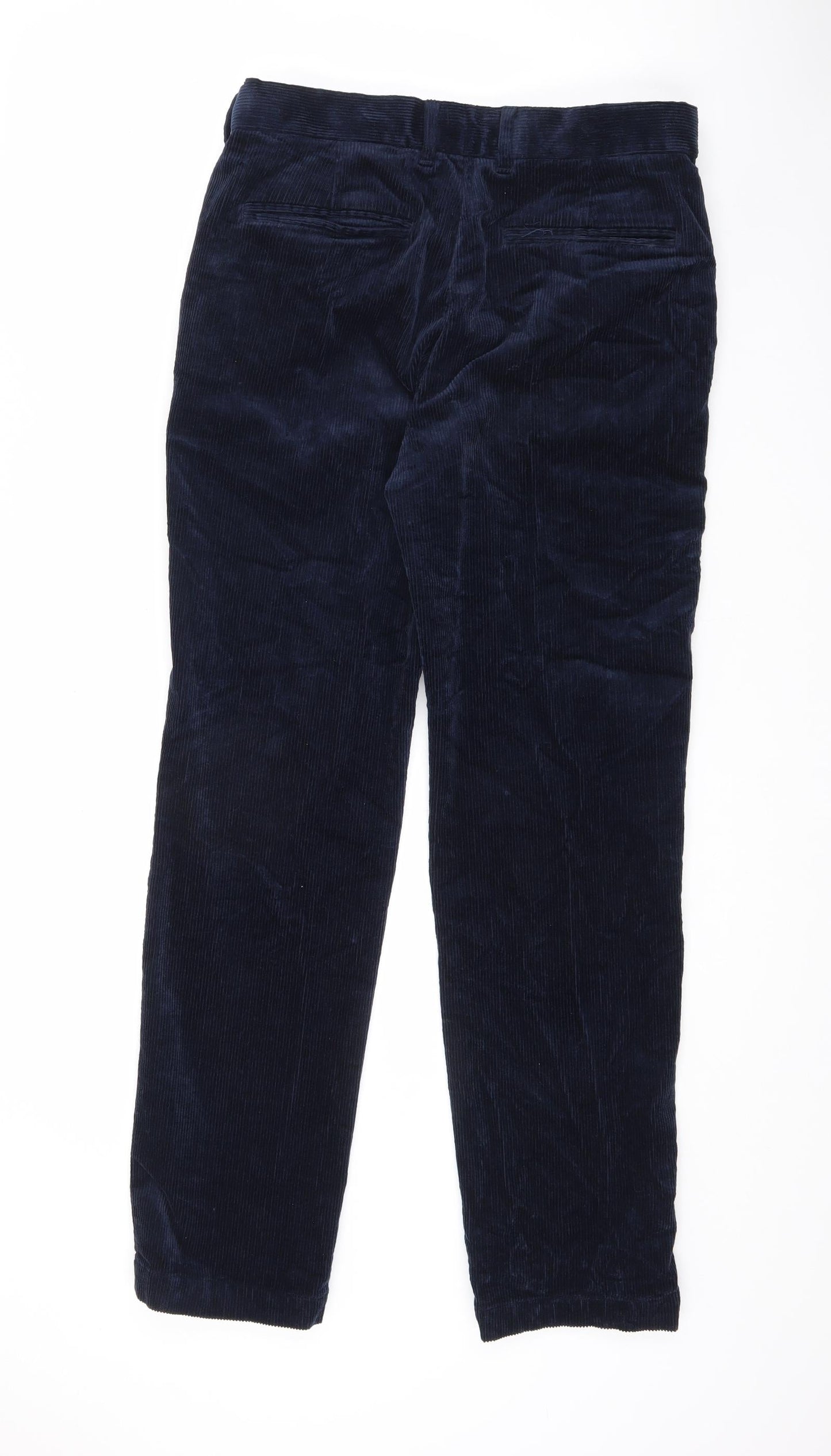 Marks and Spencer Mens Blue Cotton Trousers Size 30 in L31 in Regular Zip