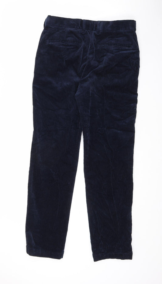 Marks and Spencer Mens Blue Cotton Trousers Size 30 in L31 in Regular Zip