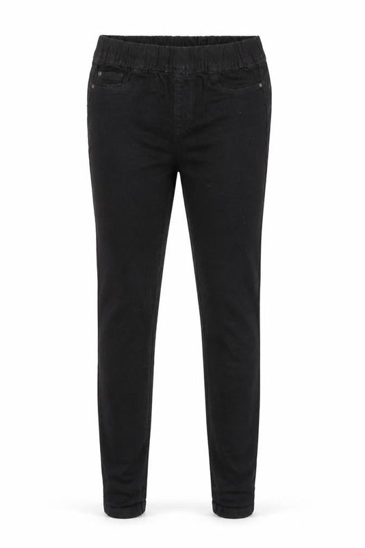 Front view of Denim & Co. women’s black cotton jegging jeans, size UK 8, 29-inch leg regular