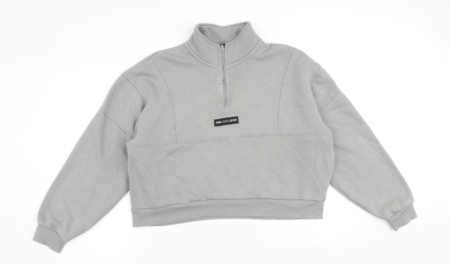 Pink Soda Womens Grey Cotton Pullover Sweatshirt Size 14 Zip