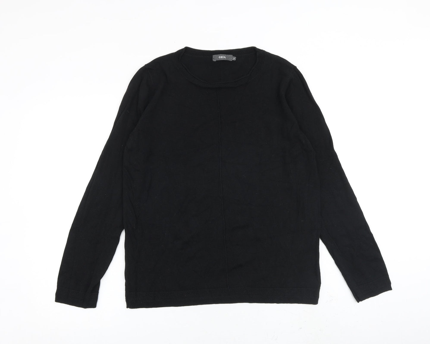 Cecil Womens Black Round Neck Cotton Pullover Jumper Size L