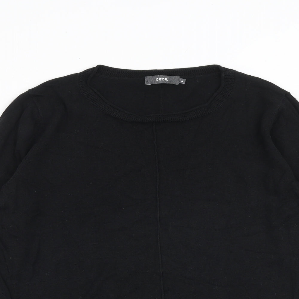 Cecil Womens Black Round Neck Cotton Pullover Jumper Size L