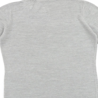 BHS Womens Grey Acrylic Basic T-Shirt Size 12 Round Neck - Floral Detail