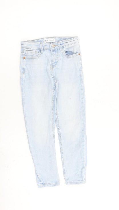Zara Girls Blue 100% Cotton Boyfriend Jeans Size 7 Years Regular Zip