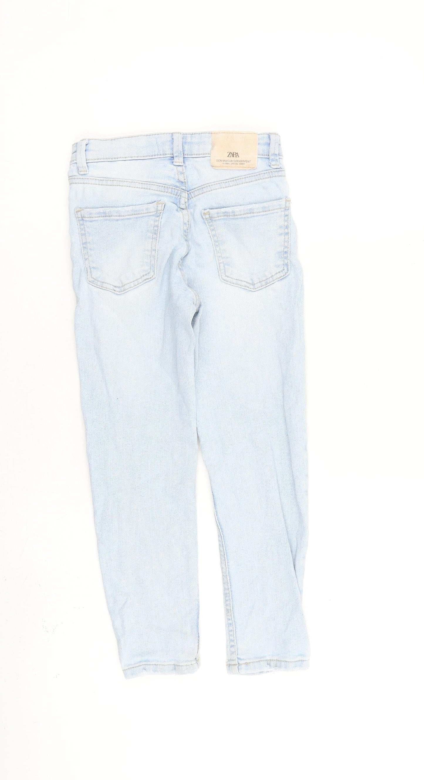 Zara Girls Blue 100% Cotton Boyfriend Jeans Size 7 Years Regular Zip
