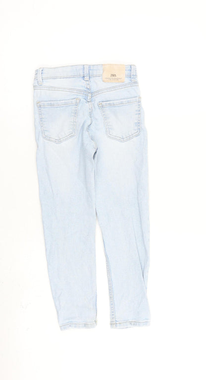 Zara Girls Blue 100% Cotton Boyfriend Jeans Size 7 Years Regular Zip