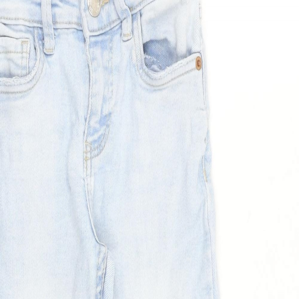 Zara Girls Blue 100% Cotton Boyfriend Jeans Size 7 Years Regular Zip