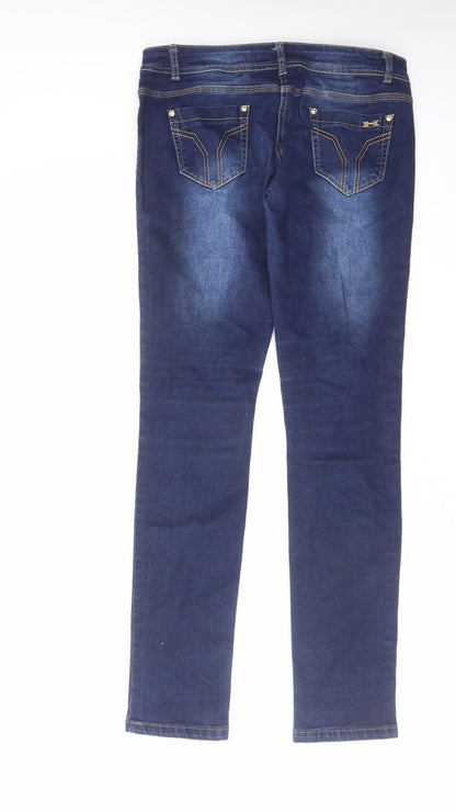 Del Monte Womens Blue Herringbone Cotton Skinny Jeans Size 30 in L32 in Regular Zip