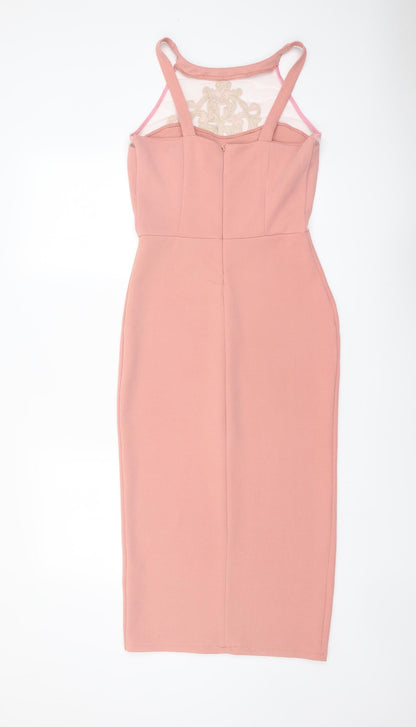 Sherelle Womens Pink Cotton Pencil Dress Size S Halter Zip - Mesh Bodice