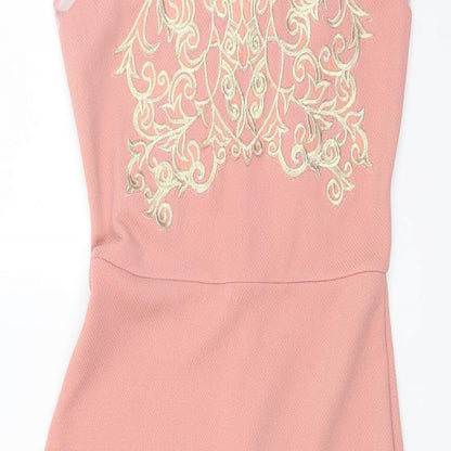 Sherelle Womens Pink Cotton Pencil Dress Size S Halter Zip - Mesh Bodice