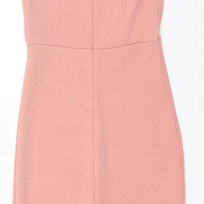 Sherelle Womens Pink Cotton Pencil Dress Size S Halter Zip - Mesh Bodice
